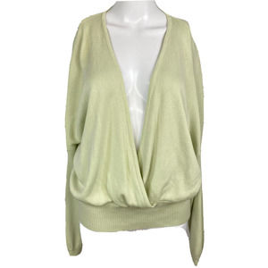Urban‎ Outfitters Sweater Womens Sz XS Pullover Sage Green Deep V Neck Wrap